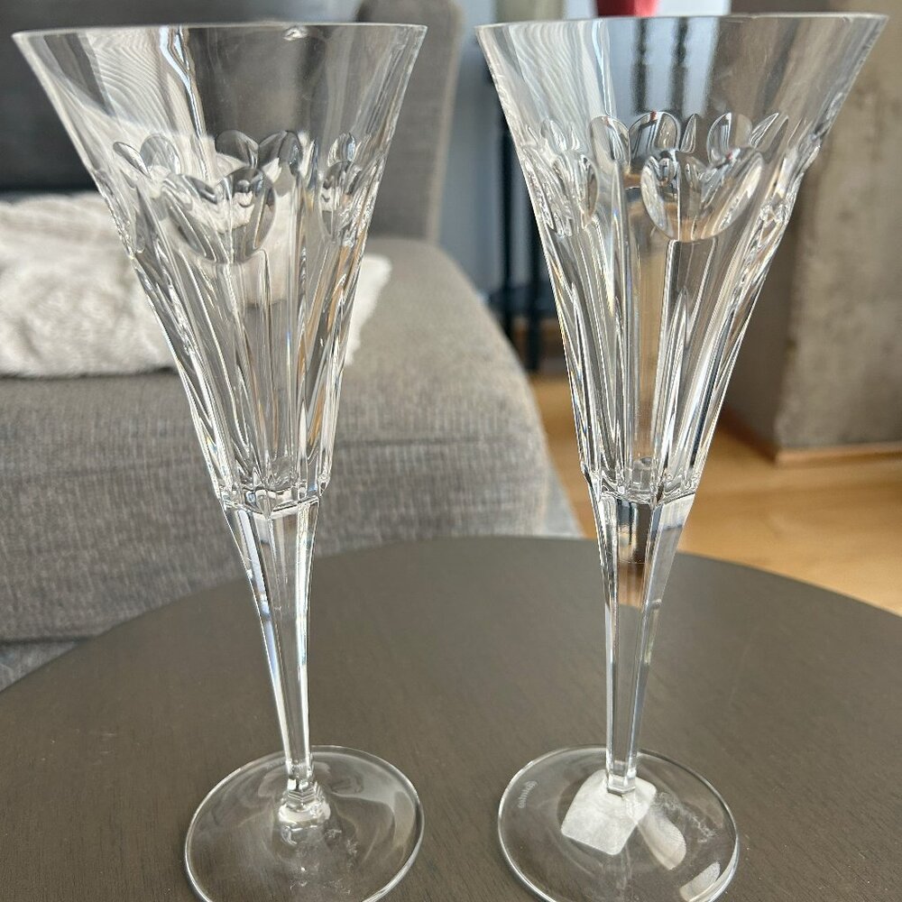 Waterford Crystal MILLENNIUM love 9 ¼” Fluted Champagne ~ Pair